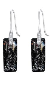 hypoallergenic earrings for women 925 sterling silver dangle earrings austria crystals hook earrings drop earrings jewelry for mom (black crystal earrings for women)