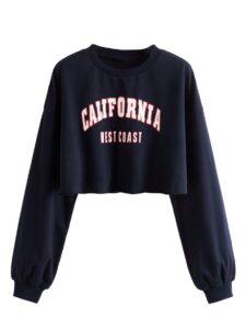 sweatyrocks women's casual long sleeve crew neck letter print crop top sweatshirt navy s