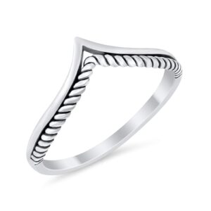 Blue Apple Co. Sterling Silver Size-7 Midi Thumb Ring V Band Chevron Plain Solid Heart Cabl Round 925 Sterling Silver