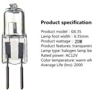 GY6.35 Halogen Bulbs 20W G6.35 20 Watt 12V Halogen Lamps 12 Volt JC Type Halogen Light Bulb,G6.35 GY6.35 Bi-Pin Base,Clear Glass Lens,Warm White 2700K,10 Pack