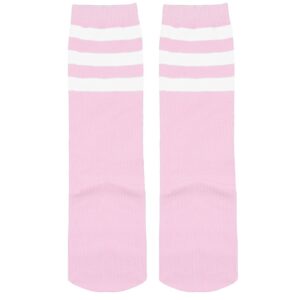 American Trends Kids Child Soccer Socks Stripes Knee High Tube Socks Cotton Uniform Sports Socks for Toddler Girls 1 Pack Pink White