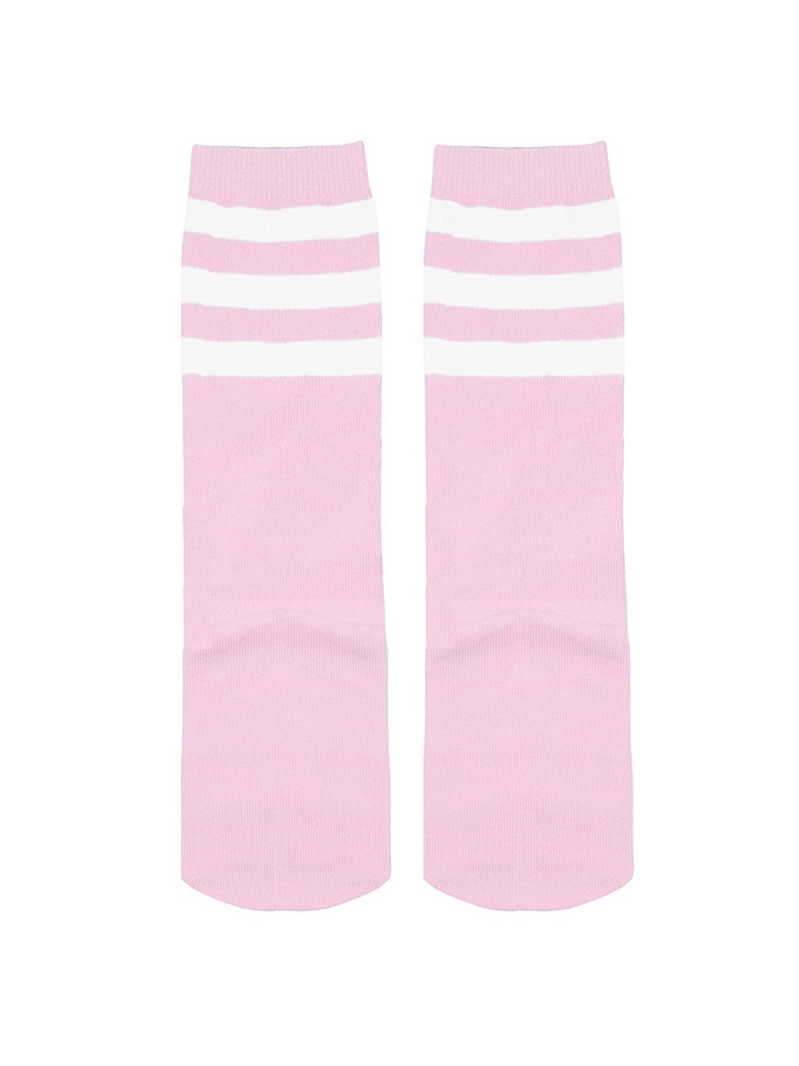 American Trends Kids Child Soccer Socks Stripes Knee High Tube Socks Cotton Uniform Sports Socks for Toddler Girls 1 Pack Pink White