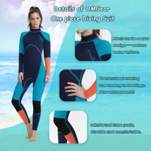 OMGear Wetsuit Men Women Youth 3mm Neoprene Full Body UV Protection One Piece Long Sleeves Scuba Diving Suits Back Zipper for Scuba Diving Surfing Snorkeling Swimming Water Sports(Green & orange,2XL)