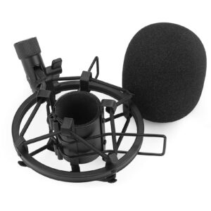 sunmon sm58 microphone shock mount holder with foam windscreen for absorbe vibration and noise, pop filter suitable for sm58-lc, sm58-cn dynamic mic