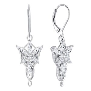 JO WISDOM Women Arwen Evenstar Earrings,925 Sterling Silver Leverback Dangle & Drop Earrings with 5A Cubic Zirconia,Elvish Jewelry for Women