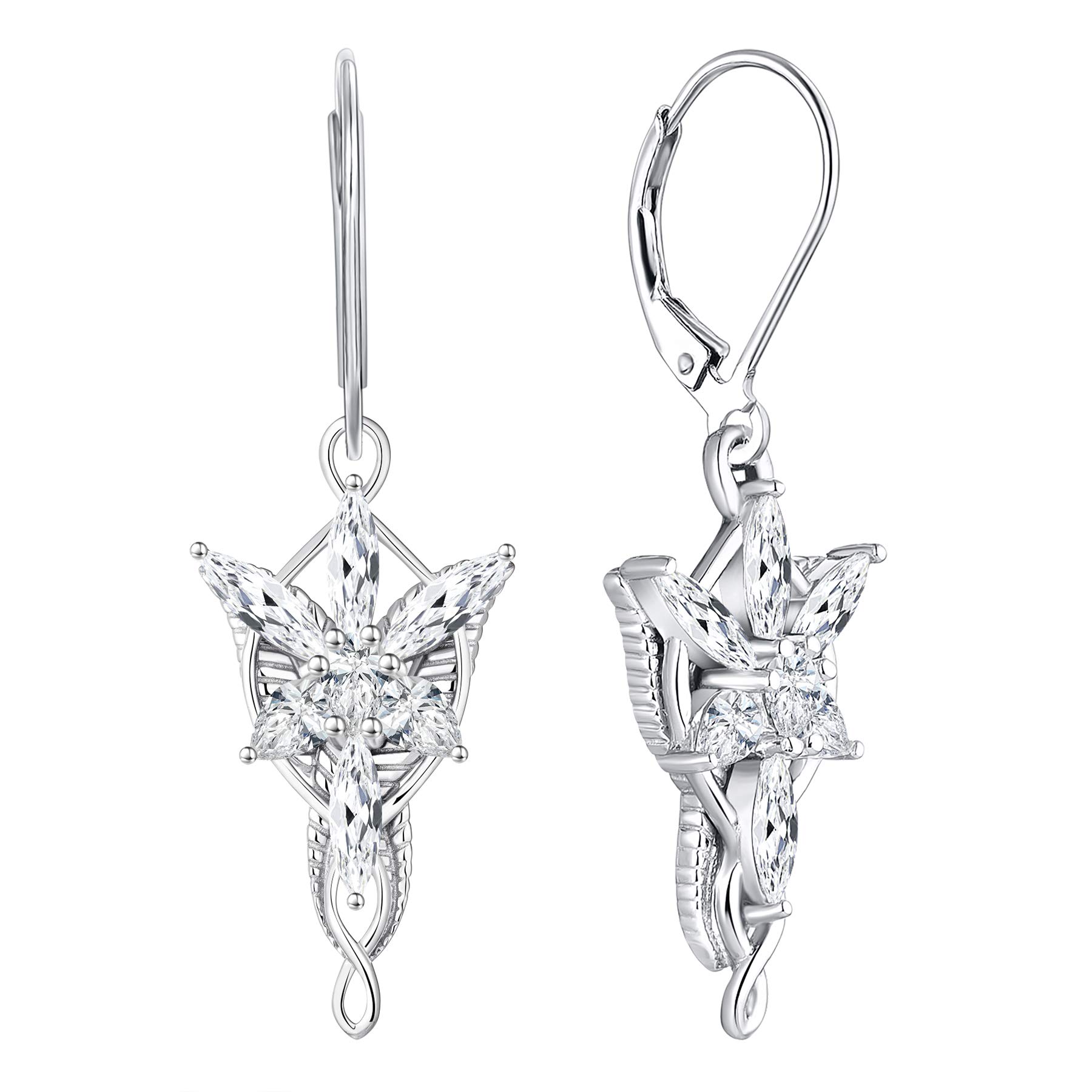 JO WISDOM Women Arwen Evenstar Earrings,925 Sterling Silver Leverback Dangle & Drop Earrings with 5A Cubic Zirconia,Elvish Jewelry for Women