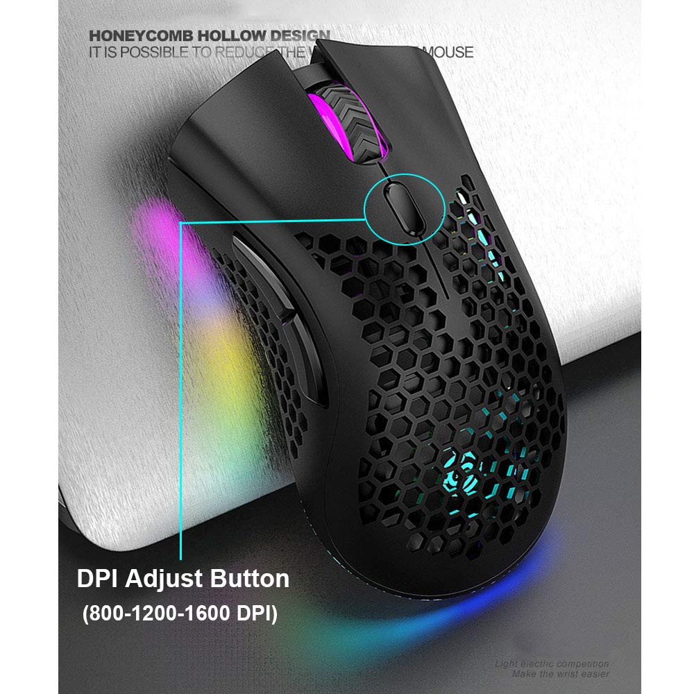 Lightweight Gaming Mouse,Rechargeable Wireless Gaming Mouse with USB Receiver RGB Backlight Computer Mouse for Laptop PC