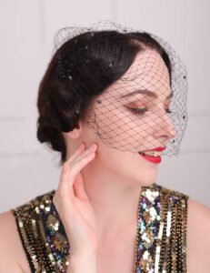 aimimier bridal short veil with pearl comb 1920s flapper fascinator mesh veil single-layered birdcage veil for wedding (black)