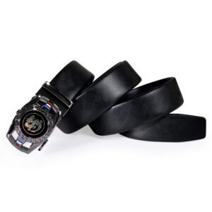 Barry.Wang Black Belt for Men Dragon Designer Buckle Chinese Sliding Belt Large Leather Strap