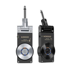 koogo guitar wireless system with rechargeable 2.4ghz digital guitar transmitter and receiver with black and silver color