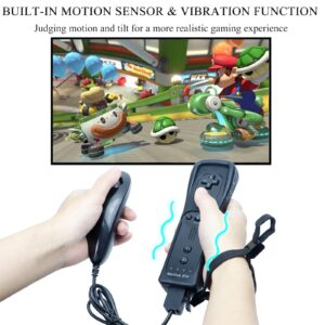 Wii Controller 2 Pack, Wii Remotes with Motion Plus and Nunchucks Compatible with Wii & Wii U Console, Wireless Remote come with Silicone Case and Wrist Strap (2 Black)