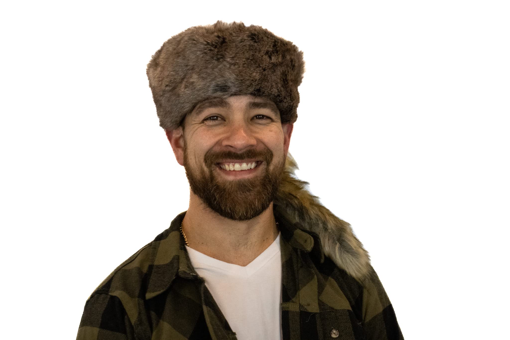 surell - Coonskin Davy Crockett Hat - Plush Soft Faux Fur Crown - Daniel Boone Outdoorsman Adventure Cap - Cabin Décor Raccoon Tail Hat (Brown)