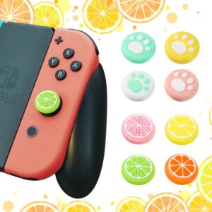 Sumind 24 Pieces Replacement Soft Silicone Cat Paw Flower and Fruit Lemon Design Thumb Grip Caps Analog Stick Cover Joystick Cap Luminous Cover Compatible with Nintendo Switch/Switch Lite Controller