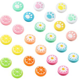 Sumind 24 Pieces Replacement Soft Silicone Cat Paw Flower and Fruit Lemon Design Thumb Grip Caps Analog Stick Cover Joystick Cap Luminous Cover Compatible with Nintendo Switch/Switch Lite Controller