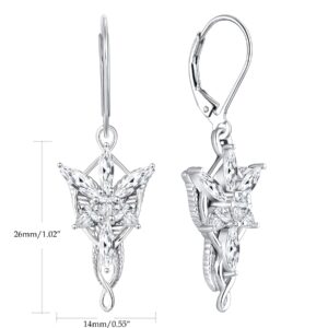 JO WISDOM Women Arwen Evenstar Earrings,925 Sterling Silver Leverback Dangle & Drop Earrings with 5A Cubic Zirconia,Elvish Jewelry for Women