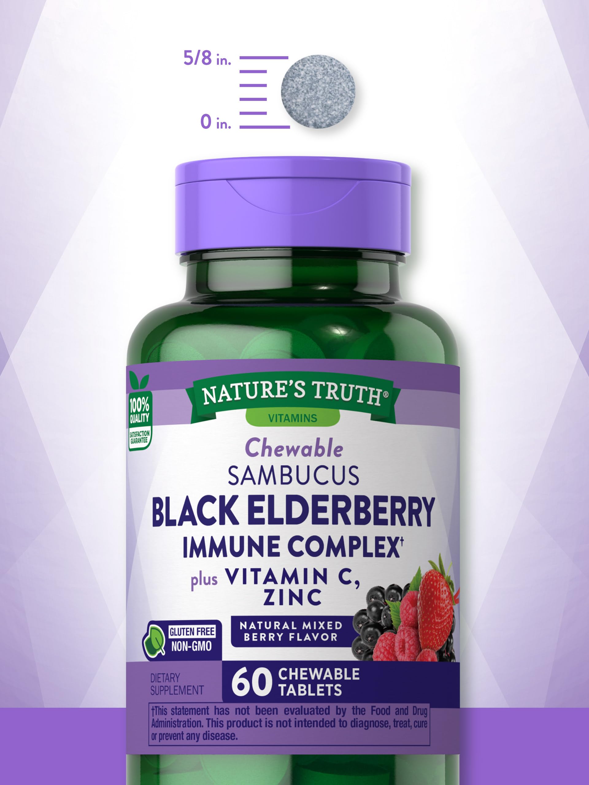 Black Elderberry Immune Complex | 60 Chewable Tablets | Plus Vitamin C & Zinc | Natural Mixed Berry Flavor | Vegetarian, Non-GMO, and Gluten Free Formula | By Nature's Truth