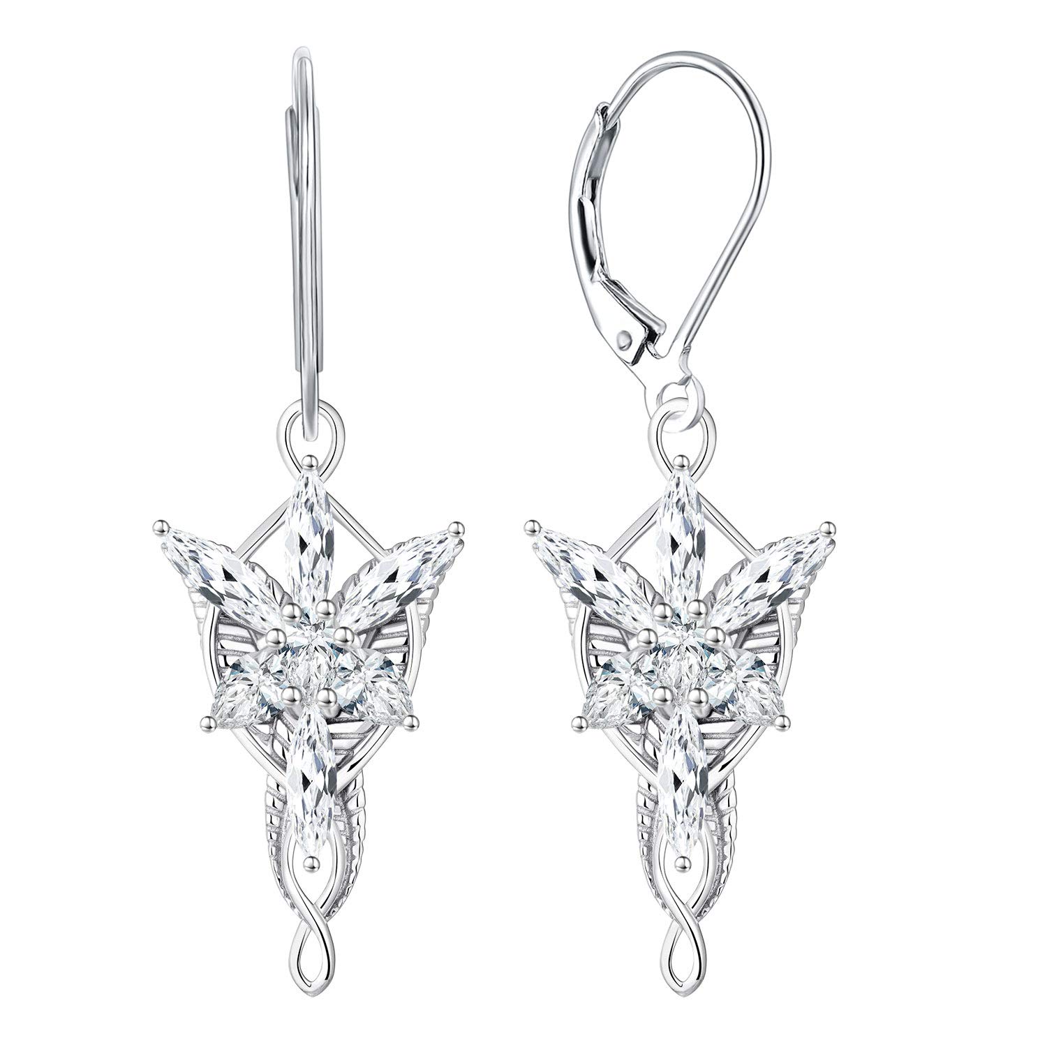 JO WISDOM Women Arwen Evenstar Earrings,925 Sterling Silver Leverback Dangle & Drop Earrings with 5A Cubic Zirconia,Elvish Jewelry for Women