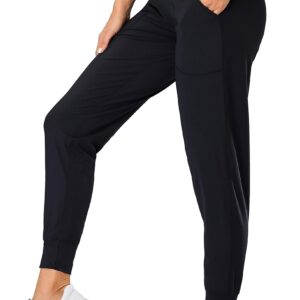 Oalka Women's Joggers High Waist Yoga Pockets Sweatpants Sport Workout Pants Black XL