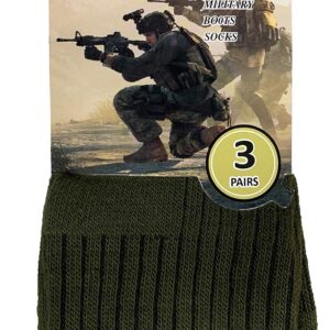 Yacht & Smith 6 Pairs Of Mens Military Grade Thick Padded Terry Lined Cotton Socks, Ribbed, Dry Wicking, Heavy Duty Crew Sock Green