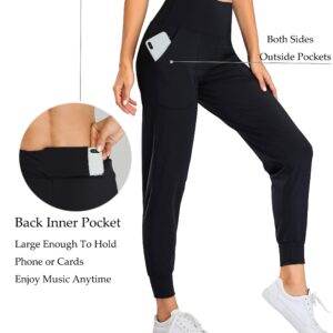 Oalka Women's Joggers High Waist Yoga Pockets Sweatpants Sport Workout Pants Black XL