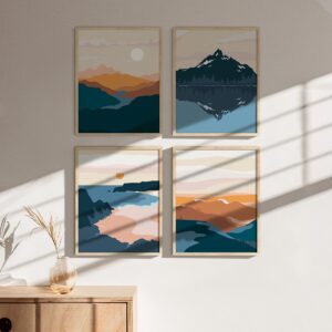 HAUS AND HUES Nature Wall Art Prints Landscape Mountain Decor Mid Century Art Wall Decor, Geometric Abstract Nature Wall Art, Mountain Art Wall Decor, Adventure Wall Décor