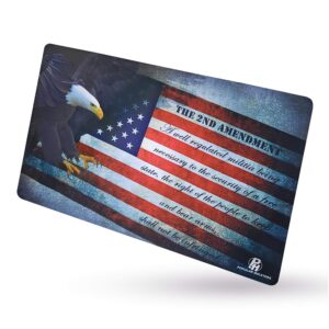 gun cleaning mat for all guns by ph - gun mat measures 11"x17"x 0.3 mm - oil and solvent resistant padded non-slip - compatible with small to large pistols - workbench mat for firearm (flag+2ndamnd)