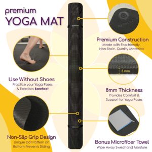 Large Yoga Mat 6'x4'x8mm Extra Thick, Durable, Non-Slip & Odorless Barefoot Exercise and Premium Fitness Home Gym Flooring Mat by ActiveGear - Black