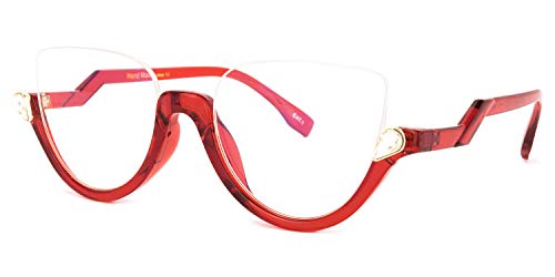 Zeelool Stylish Semi-rimless Cat Eye Glasses Frame for Women with Non-prescription Clear Lens Felicia VHP0189-10 Red