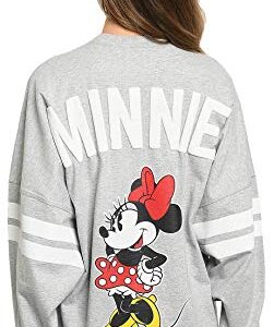 Disney Womens Long Sleeve Jersey Oversized Minnie Mouse (Heather Grey, Large)