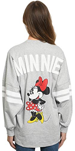 Disney Womens Long Sleeve Jersey Oversized Minnie Mouse (Heather Grey, Large)