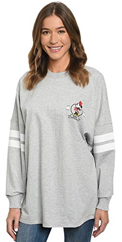 Disney Womens Long Sleeve Jersey Oversized Minnie Mouse (Heather Grey, Large)