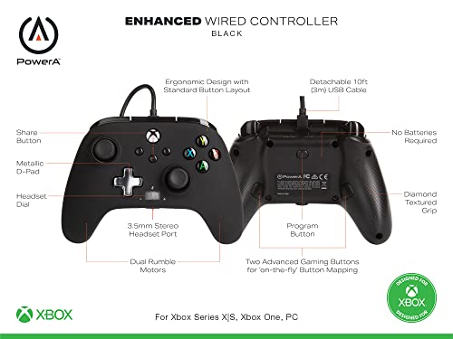 PowerA Enhanced Wired Controller for Xbox Series X|S - Black, Officially Licensed for Xbox