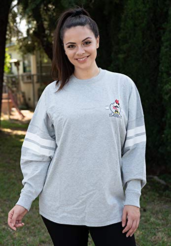 Disney Womens Long Sleeve Jersey Oversized Minnie Mouse (Heather Grey, Large)