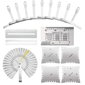 timesetl 17 pcs guitar luthier tools including 4 guitar notched radius gauges, 9 understring radius gauge luthier tools, 32 blades feeler gauge, string action gauge ruler and 2 fingerboard guards