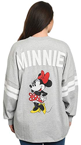 Disney Womens Long Sleeve Jersey Oversized Minnie Mouse (Heather Grey, Large)