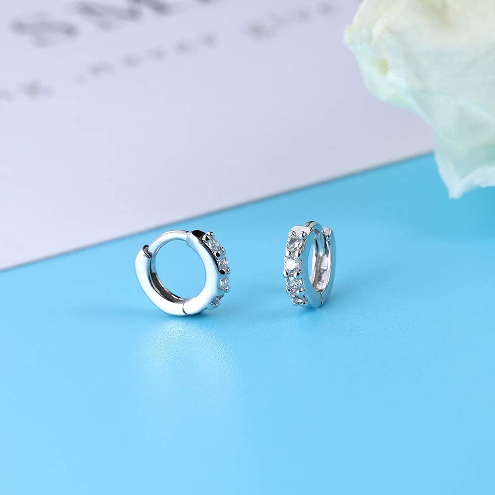 5mm Huggie Earrings 925 Sterling Silver Cubic Zirconia Tiny Hoop Earrings Cute Mini Forward Helix Cartilage Earring Hoop for Women