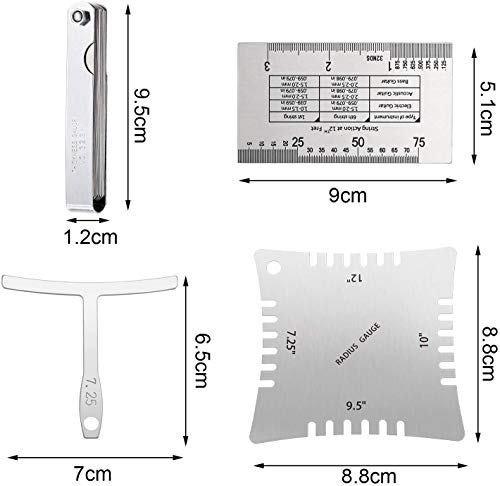 TIMESETL 17 Pcs Guitar Luthier Tools Including 4 Guitar Notched Radius Gauges, 9 Understring Radius Gauge Luthier Tools, 32 Blades Feeler Gauge, String Action Gauge Ruler and 2 Fingerboard Guards