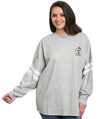 Disney Womens Long Sleeve Jersey Oversized Minnie Mouse (Heather Grey, Large)