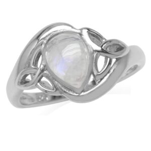 Silvershake Natural Pear Shape Moonstone White Gold Plated 925 Sterling Silver Triquetra Celtic Knot Ring Size 6.5