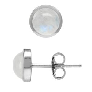 silvershake 6 mm natural round shape rainbow moonstone 925 sterling silver stud earrings