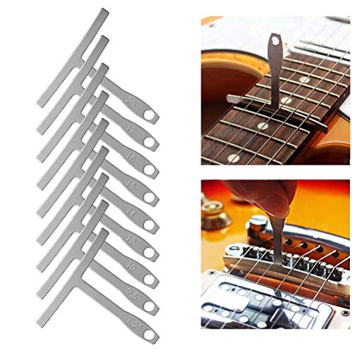 TIMESETL 17 Pcs Guitar Luthier Tools Including 4 Guitar Notched Radius Gauges, 9 Understring Radius Gauge Luthier Tools, 32 Blades Feeler Gauge, String Action Gauge Ruler and 2 Fingerboard Guards