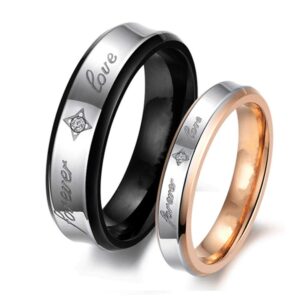 PAURO Couple's Stainless Steel Jewelry Foever Love Retro Engagement Wedding Band Promise Ring with Zirconia Women Size 7