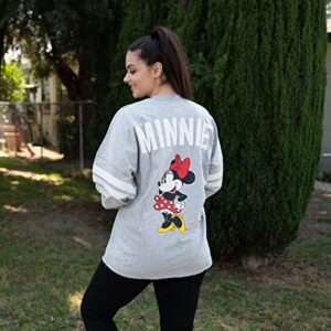 Disney Womens Long Sleeve Jersey Oversized Minnie Mouse (Heather Grey, Large)