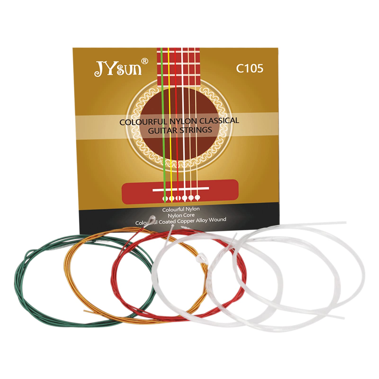 Colorful Classical Guitar Strings 3 full sets Clear Nylon for E-1st B-2nd G-3rd and Nylon Core Colorful Coated Copper Alloy Wound for D-4th A-5th E-6th