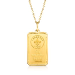 Ross-Simons Italian 24kt Yellow Gold Fleur-De-Lis 2-Gram Ingot Pendant Necklace With 14kt Yellow Gold Frame. 20 inches