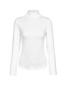 kindcall women’s slim fitted white mock turtleneck tops long sleeve lightweight base layer shirts medium