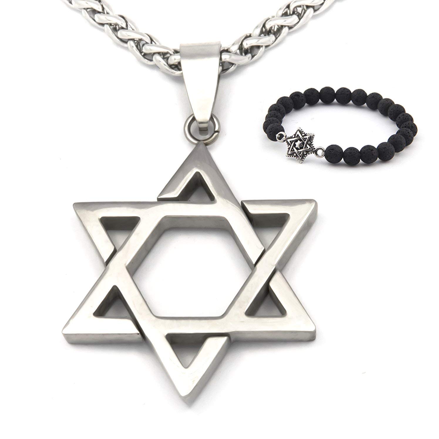 Gungneer David Star Necklace Stainless Steel Keel Chain Religious Protection Pendant Jewish Jewelry Men Women