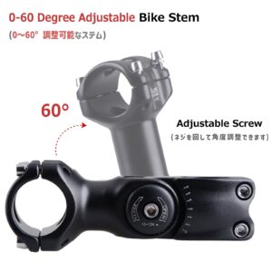 Azarxis 25.4mm 31.8mm Stem 90mm 110mm 120mm 130mm 0-60 Degree Adjustable Bike Stem Mountain Bike Stem Short Handlebar Stem for Bicycle, Road Bike, MTB, BMX, Cycling (A -【60°】25.4 x 130mm)