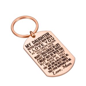 daughter gift from mom inspirational keychain gifts for adult teen girl women birthday valentines day mother's day graduation gift to daughter from mummy mother in law stepmom i love you (rose gold)