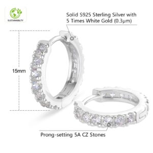 KRKC&CO Hoop Earrings, S925 Sterling Silver Gold Plated White Gold Plated Round Hoop Earrings for Men & Women 12-15 mm